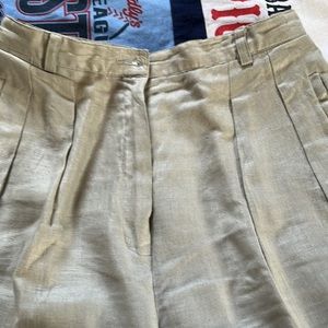 Liz Claiborne linen trousers with pleats and cuffs. Size 8 petite. Silver gray